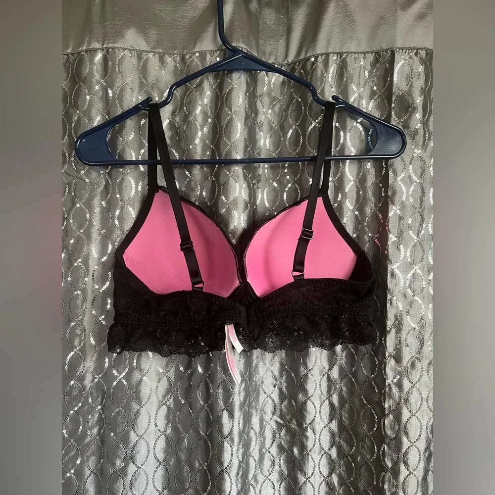 Pink Victoria’s Secret Black Lace Push Up Bra Size L - Picture 5 of 6